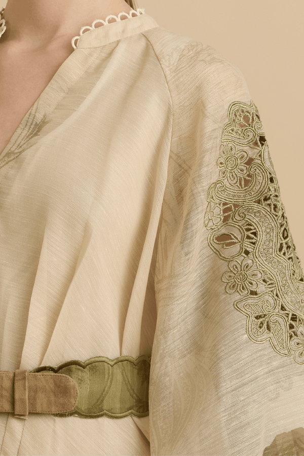 Terrane Belted Printed Silk - Blend Maxi Dress - ALBOUSHIYA - district 5 - dubai - riyadh - abaya - dresses - designers - evening wear - luxury - elegance - craftsmanship - gowns - cocktail dresses - collections - georges