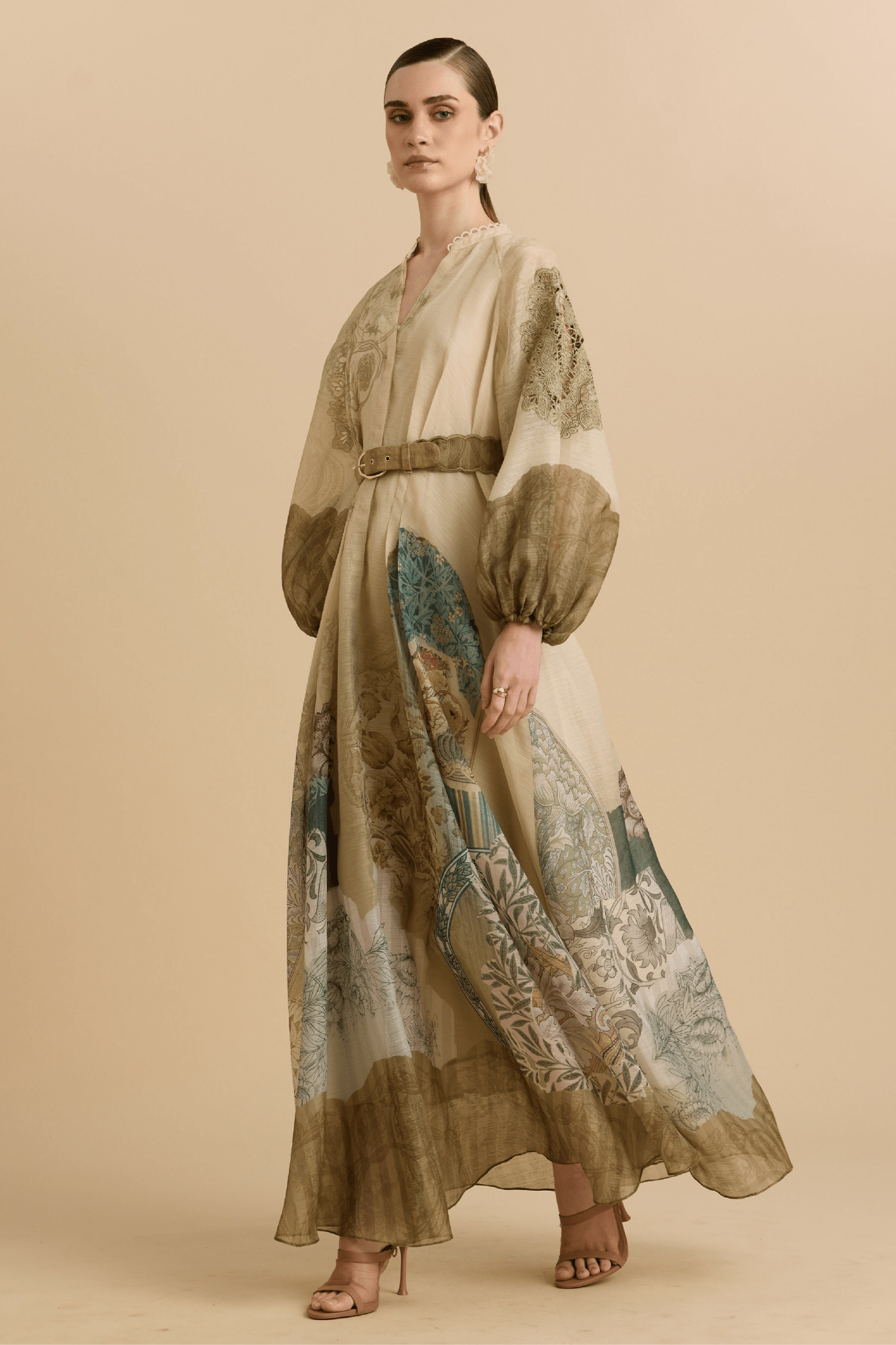 Terrane Belted Printed Silk - Blend Maxi Dress - ALBOUSHIYA - district 5 - dubai - riyadh - abaya - dresses - designers - evening wear - luxury - elegance - craftsmanship - gowns - cocktail dresses - collections - georges