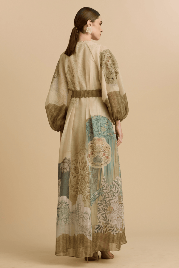 Terrane Belted Printed Silk - Blend Maxi Dress - ALBOUSHIYA - district 5 - dubai - riyadh - abaya - dresses - designers - evening wear - luxury - elegance - craftsmanship - gowns - cocktail dresses - collections - georges