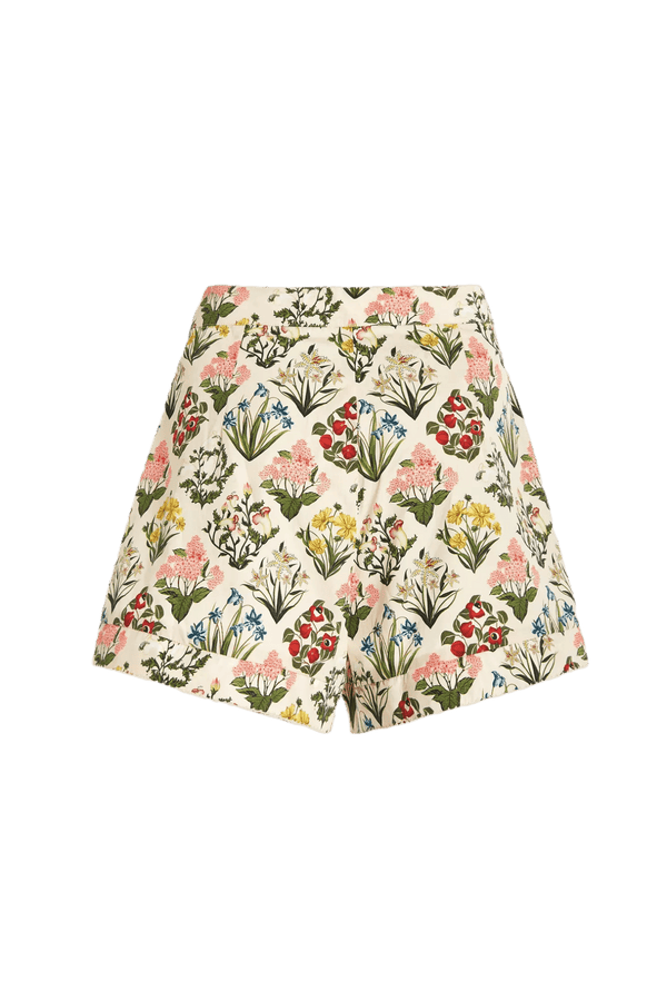Toronjil Pleated Floral Cotton Shorts - ALBOUSHIYA - district 5 - dubai - riyadh - abaya - dresses - designers - evening wear - luxury - elegance - craftsmanship - gowns - cocktail dresses - collections - georges
