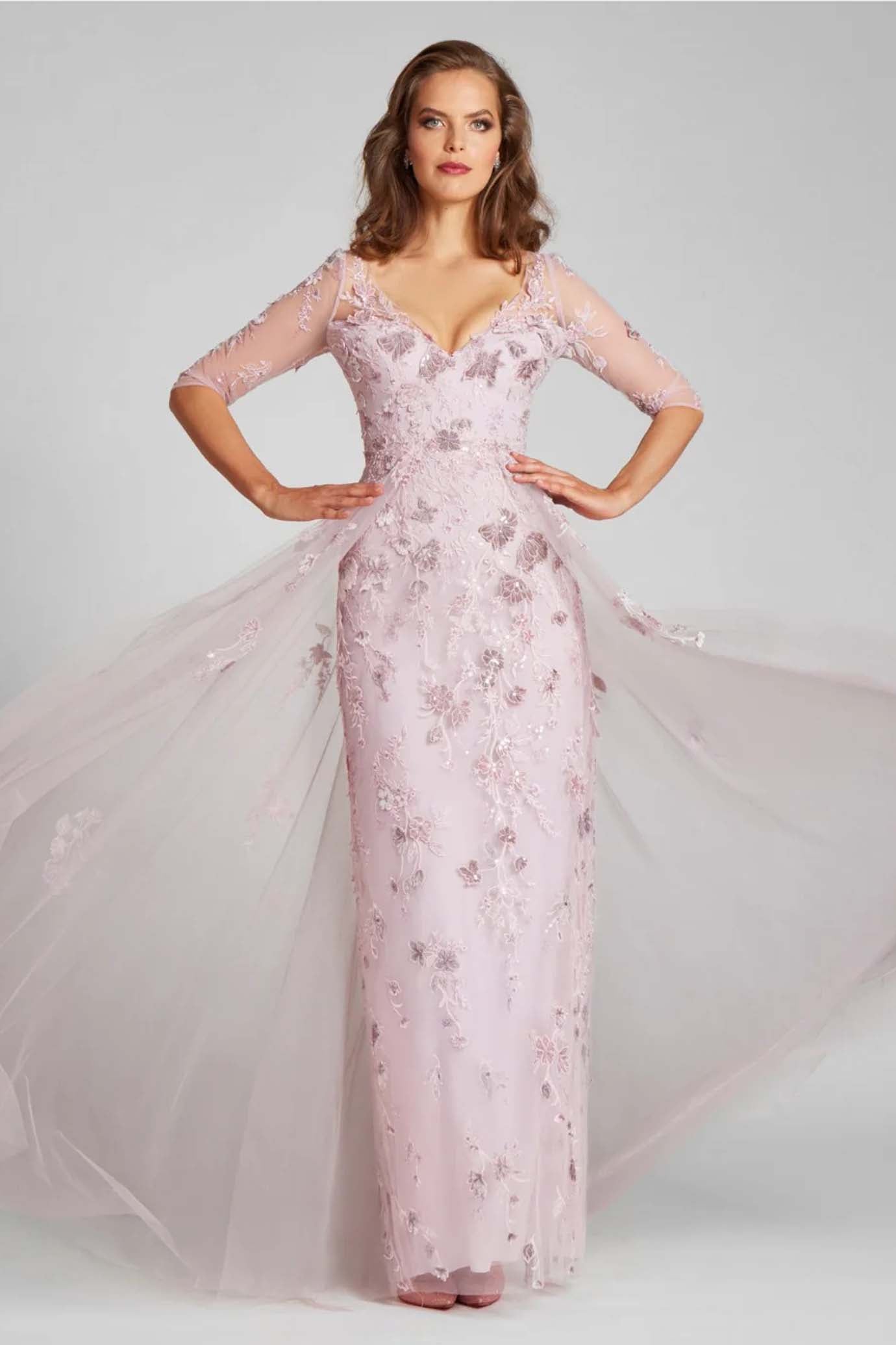 Tulle Velvet Floral Applique Gown