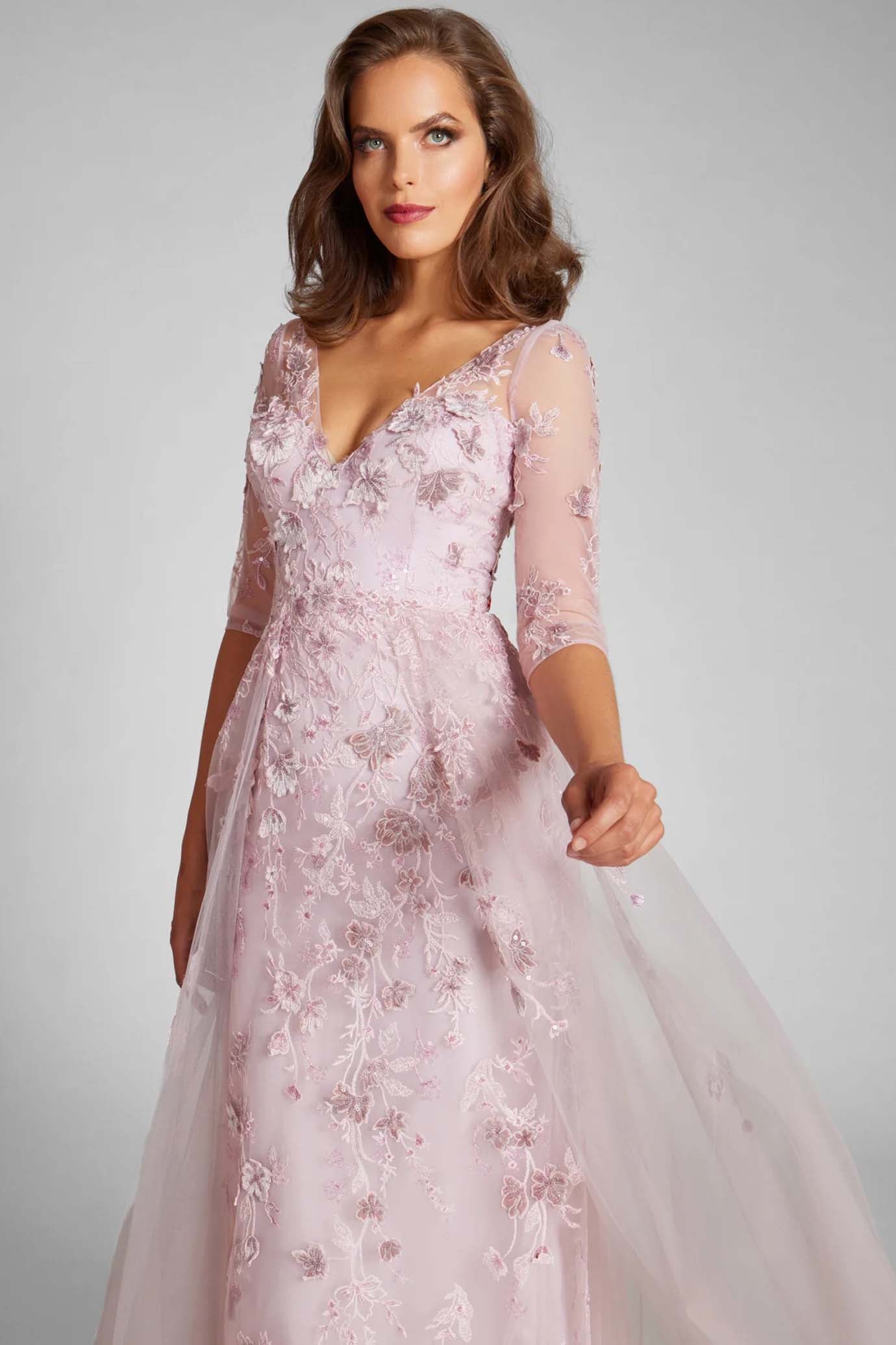 Tulle Velvet Floral Applique Gown