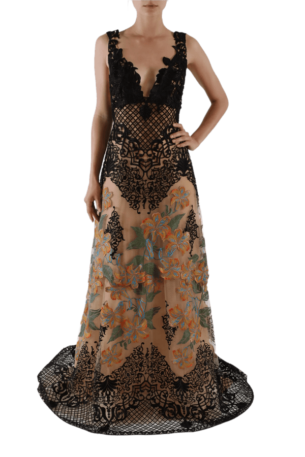 Triguero Embroidered Gown - ALBOUSHIYA - district 5 - dubai - riyadh - abaya - dresses - designers - evening wear - luxury - elegance - craftsmanship - gowns - cocktail dresses - collections - georges