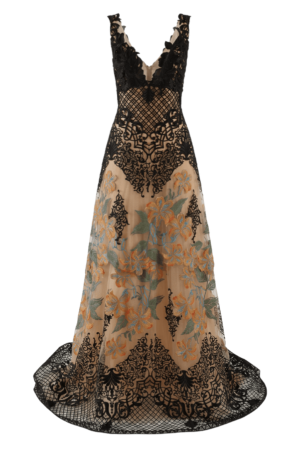Triguero Embroidered Gown - ALBOUSHIYA - district 5 - dubai - riyadh - abaya - dresses - designers - evening wear - luxury - elegance - craftsmanship - gowns - cocktail dresses - collections - georges
