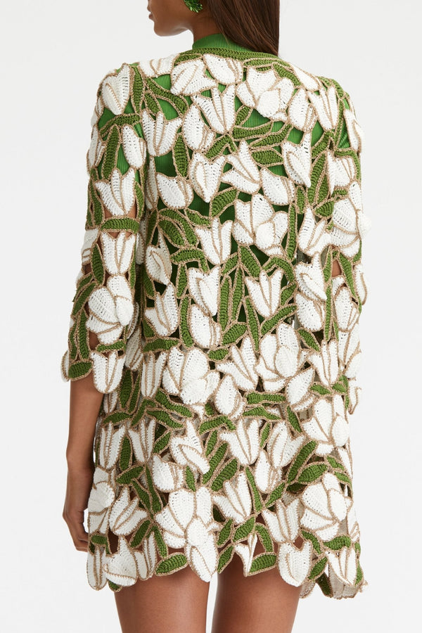 Tulip & Leaves Crochet Coat - ALBOUSHIYA - district 5 - dubai - riyadh - abaya - dresses - designers - evening wear - luxury - elegance - craftsmanship - gowns - cocktail dresses - collections - georges