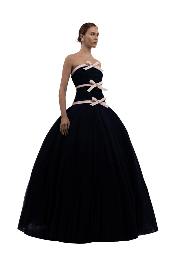 Tulle 3 Bows Dress - ALBOUSHIYA - district 5 - dubai - riyadh - abaya - dresses - designers - evening wear - luxury - elegance - craftsmanship - gowns - cocktail dresses - collections - georges