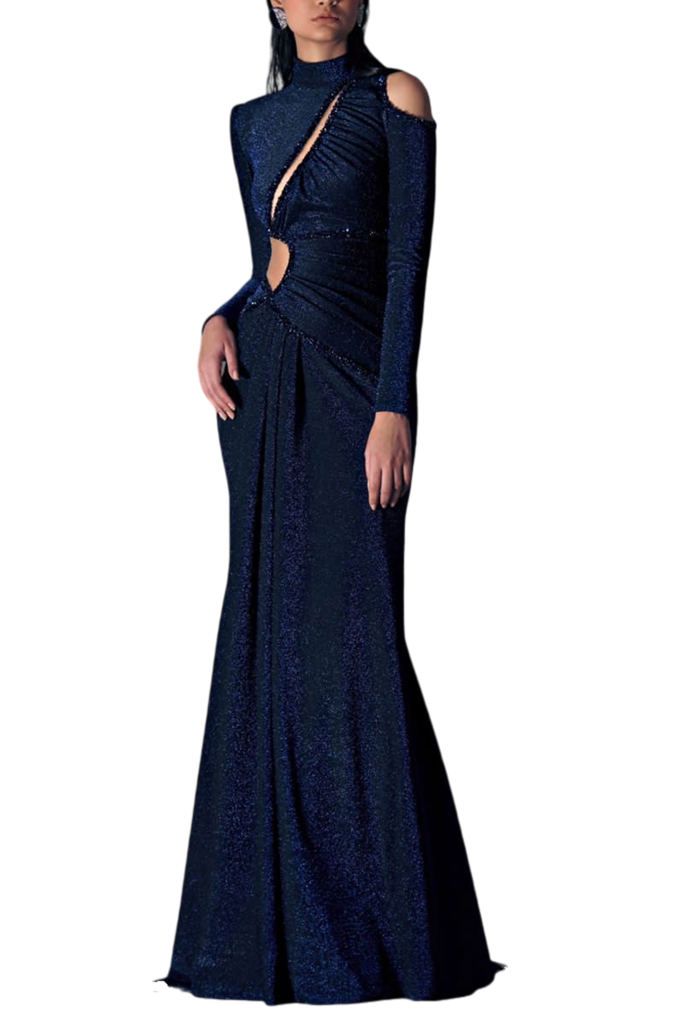 Midnight Blue Bejeweled Glittery Gown