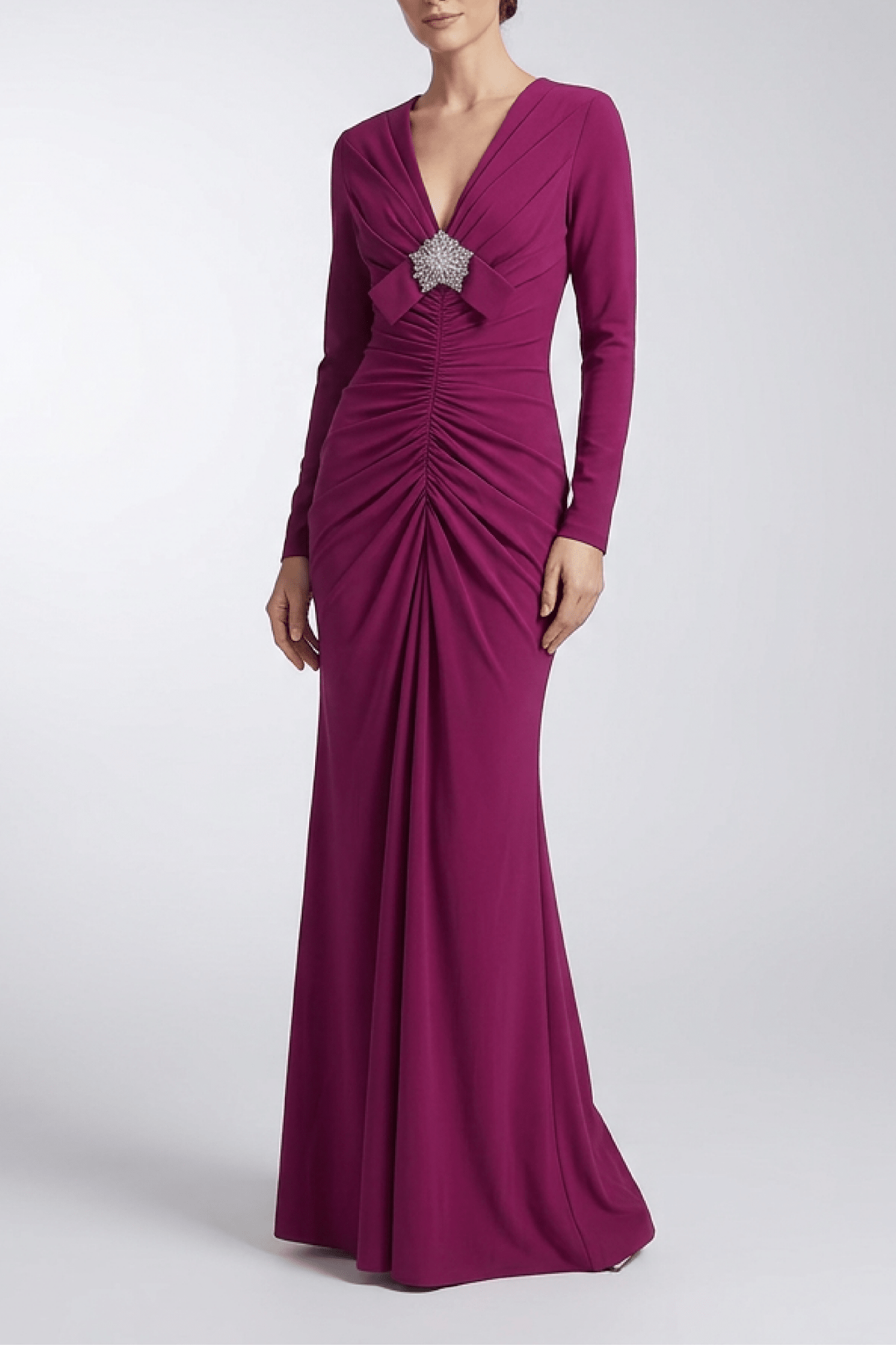 V - Neck Ruched Jersey Gown - ALBOUSHIYA - district 5 - dubai - riyadh - abaya - dresses - designers - evening wear - luxury - elegance - craftsmanship - gowns - cocktail dresses - collections - georges