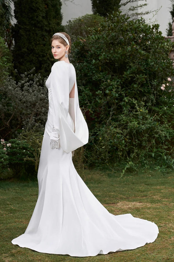 V - Neckline Pleated Mullet Silk Gown - ALBOUSHIYA - district 5 - dubai - riyadh - abaya - dresses - designers - evening wear - luxury - elegance - craftsmanship - gowns - cocktail dresses - collections - georges