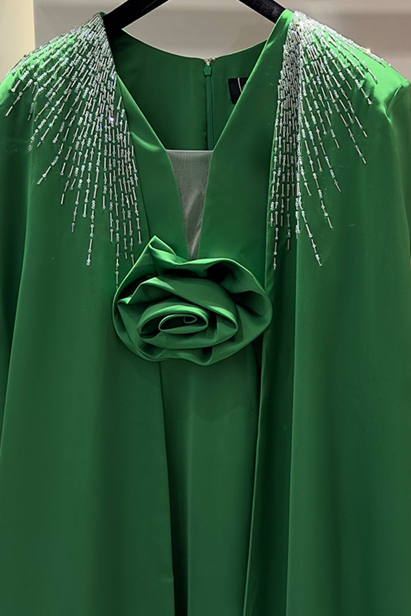 V - Neckline Sleeveless Gown With Long Cape - ALBOUSHIYA - district 5 - dubai - riyadh - abaya - dresses - designers - evening wear - luxury - elegance - craftsmanship - gowns - cocktail dresses - collections - georges