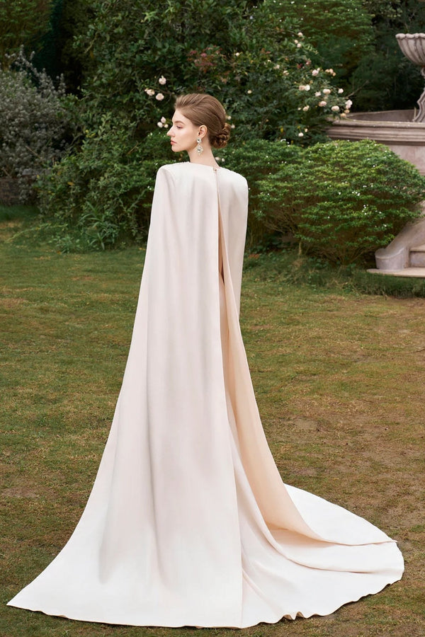 V - Neckline Sleeveless Gown With Long Cape - ALBOUSHIYA - district 5 - dubai - riyadh - abaya - dresses - designers - evening wear - luxury - elegance - craftsmanship - gowns - cocktail dresses - collections - georges