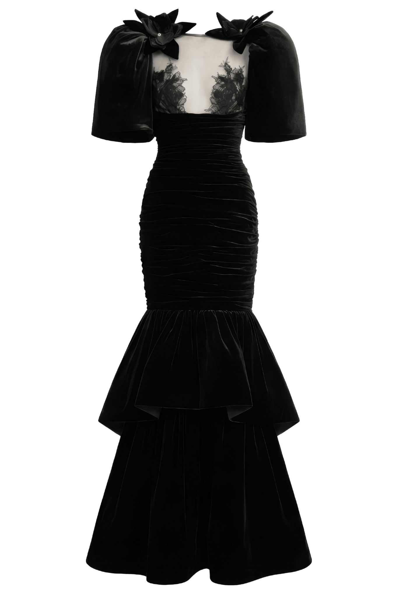 Velvet Lace Illusion Evening Gown - ALBOUSHIYA - district 5 - dubai - riyadh - abaya - dresses - designers - evening wear - luxury - elegance - craftsmanship - gowns - cocktail dresses - collections - georges