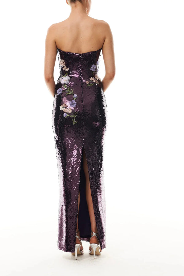 Violet Floral Sequin Gown - ALBOUSHIYA - district 5 - dubai - riyadh - abaya - dresses - designers - evening wear - luxury - elegance - craftsmanship - gowns - cocktail dresses - collections - georges