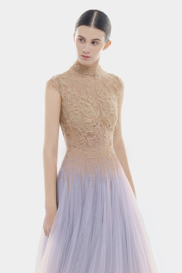 Violet Ombré Lace Dress - ALBOUSHIYA - district 5 - dubai - riyadh - abaya - dresses - designers - evening wear - luxury - elegance - craftsmanship - gowns - cocktail dresses - collections - georges