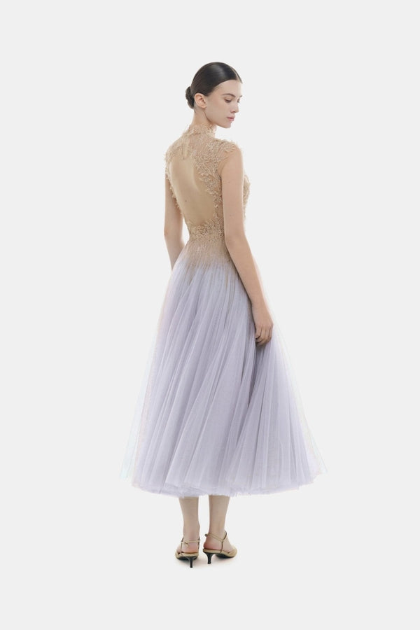 Violet Ombré Lace Dress - ALBOUSHIYA - district 5 - dubai - riyadh - abaya - dresses - designers - evening wear - luxury - elegance - craftsmanship - gowns - cocktail dresses - collections - georges