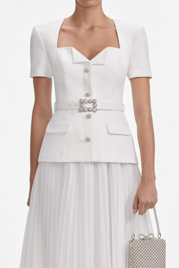 White Crepe Chiffon Midi Dress - ALBOUSHIYA - district 5 - dubai - riyadh - abaya - dresses - designers - evening wear - luxury - elegance - craftsmanship - gowns - cocktail dresses - collections - georges