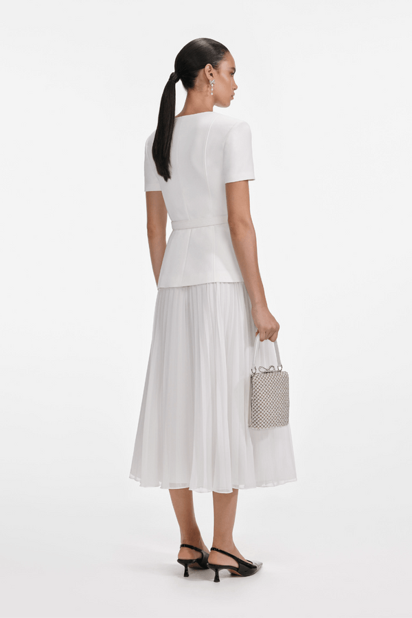 White Crepe Chiffon Midi Dress - ALBOUSHIYA - district 5 - dubai - riyadh - abaya - dresses - designers - evening wear - luxury - elegance - craftsmanship - gowns - cocktail dresses - collections - georges
