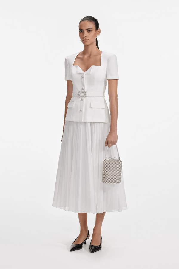 White Crepe Chiffon Midi Dress - ALBOUSHIYA - district 5 - dubai - riyadh - abaya - dresses - designers - evening wear - luxury - elegance - craftsmanship - gowns - cocktail dresses - collections - georges