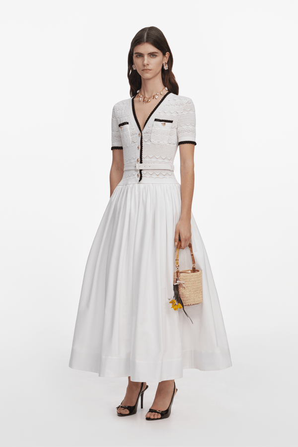 White Knit Linen Midi Dress - ALBOUSHIYA - district 5 - dubai - riyadh - abaya - dresses - designers - evening wear - luxury - elegance - craftsmanship - gowns - cocktail dresses - collections - georges