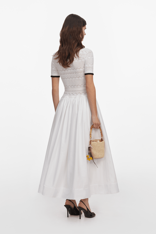 White Knit Linen Midi Dress - ALBOUSHIYA - district 5 - dubai - riyadh - abaya - dresses - designers - evening wear - luxury - elegance - craftsmanship - gowns - cocktail dresses - collections - georges