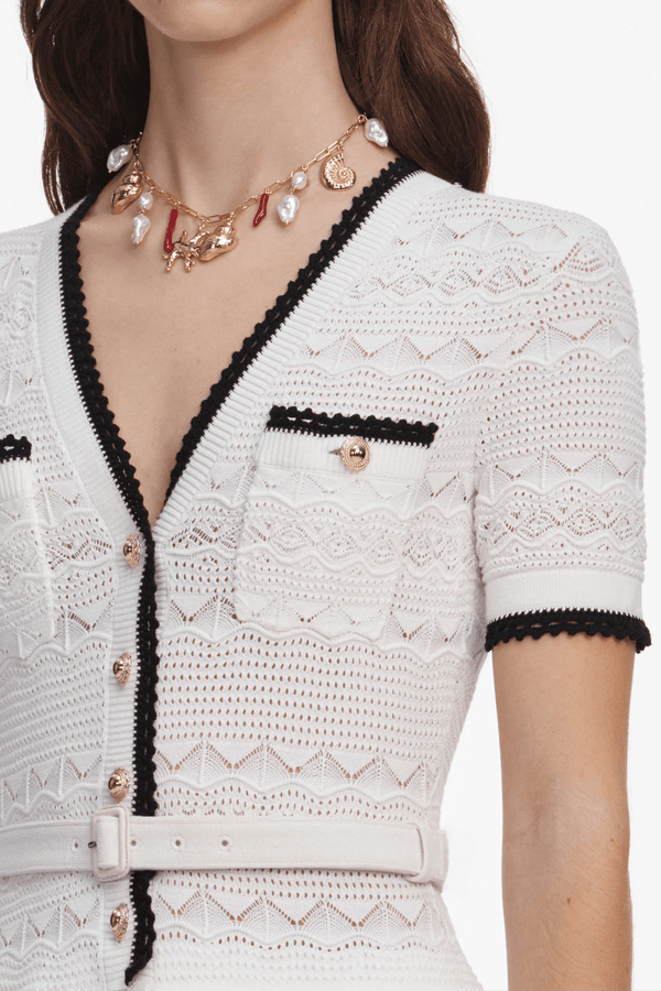 White Knit Linen Midi Dress - ALBOUSHIYA - district 5 - dubai - riyadh - abaya - dresses - designers - evening wear - luxury - elegance - craftsmanship - gowns - cocktail dresses - collections - georges