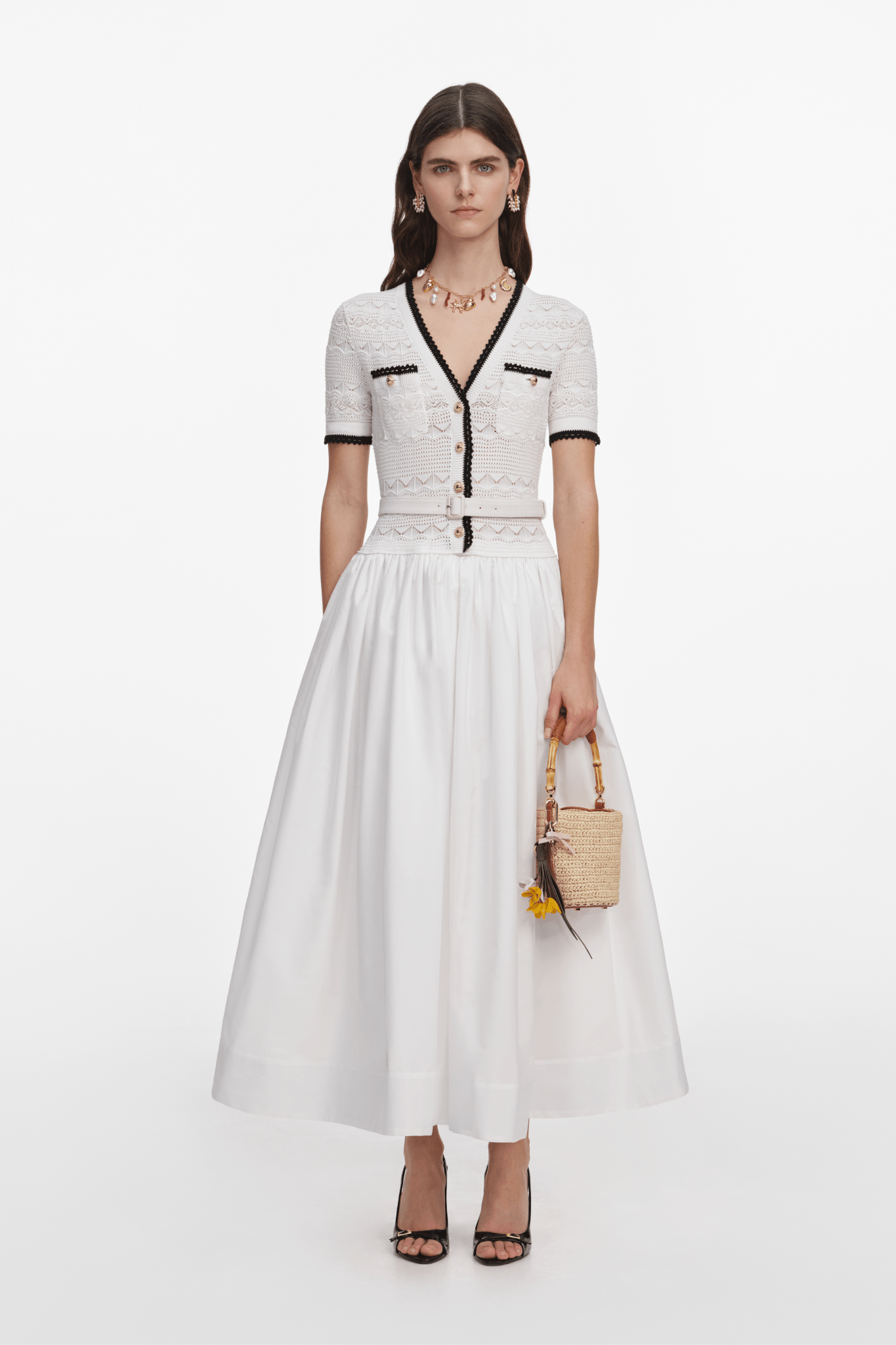 White Knit Linen Midi Dress - ALBOUSHIYA - district 5 - dubai - riyadh - abaya - dresses - designers - evening wear - luxury - elegance - craftsmanship - gowns - cocktail dresses - collections - georges