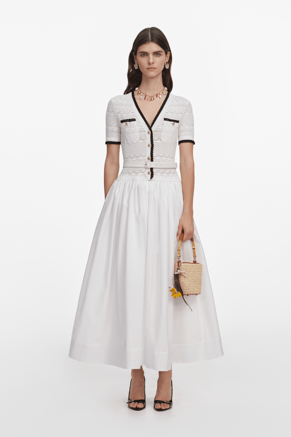White Knit Linen Midi Dress - ALBOUSHIYA - district 5 - dubai - riyadh - abaya - dresses - designers - evening wear - luxury - elegance - craftsmanship - gowns - cocktail dresses - collections - georges