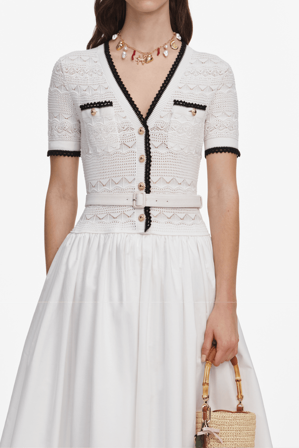 White Knit Linen Midi Dress - ALBOUSHIYA - district 5 - dubai - riyadh - abaya - dresses - designers - evening wear - luxury - elegance - craftsmanship - gowns - cocktail dresses - collections - georges