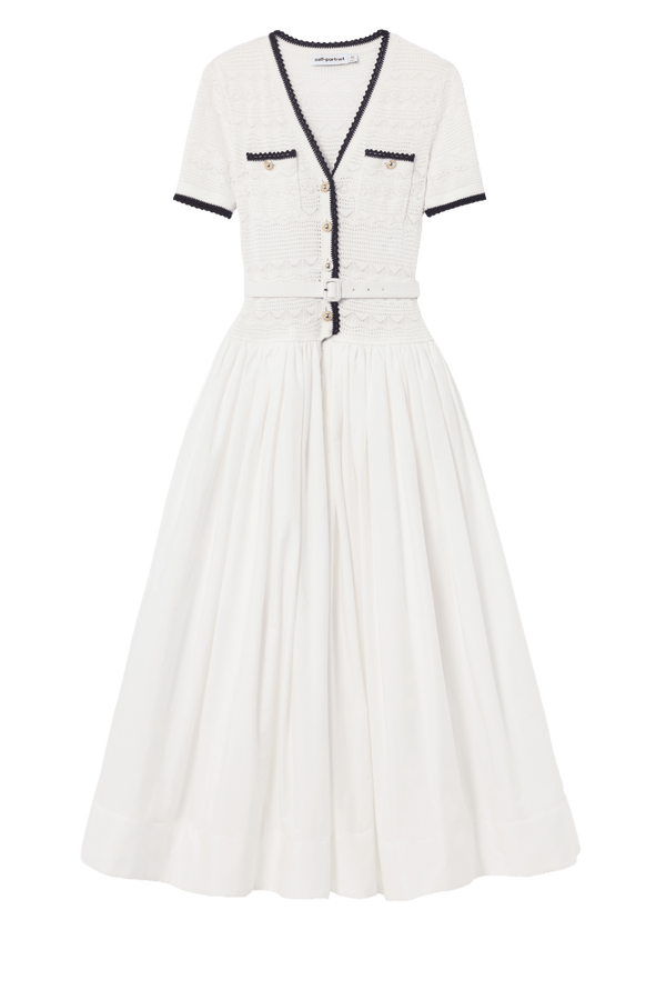 White Knit Linen Midi Dress - ALBOUSHIYA - district 5 - dubai - riyadh - abaya - dresses - designers - evening wear - luxury - elegance - craftsmanship - gowns - cocktail dresses - collections - georges