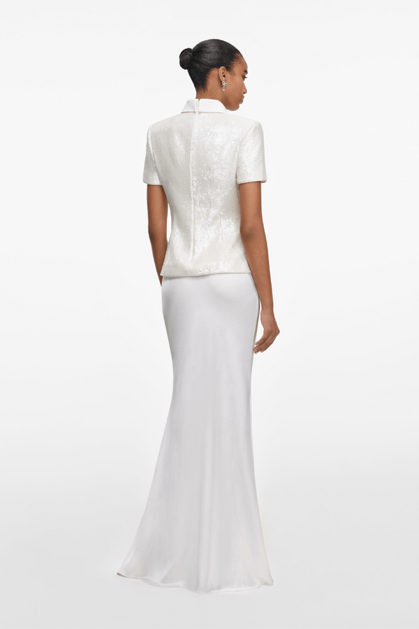 White Sequin Tailored Maxi Dress - ALBOUSHIYA - district 5 - dubai - riyadh - abaya - dresses - designers - evening wear - luxury - elegance - craftsmanship - gowns - cocktail dresses - collections - georges