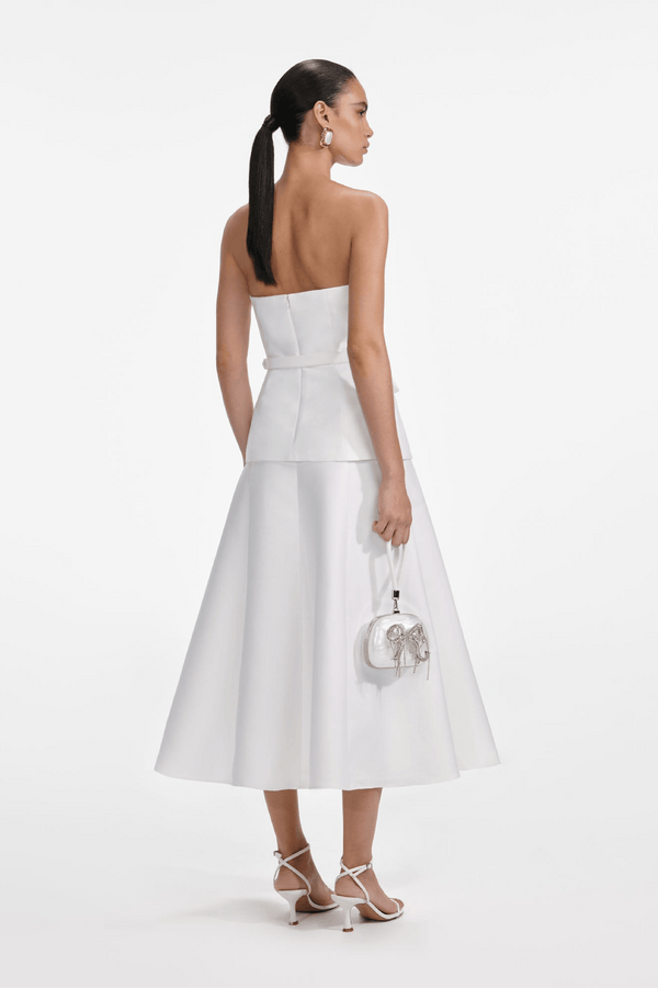 White Taffeta Bandeau Midi Dress - ALBOUSHIYA - district 5 - dubai - riyadh - abaya - dresses - designers - evening wear - luxury - elegance - craftsmanship - gowns - cocktail dresses - collections - georges