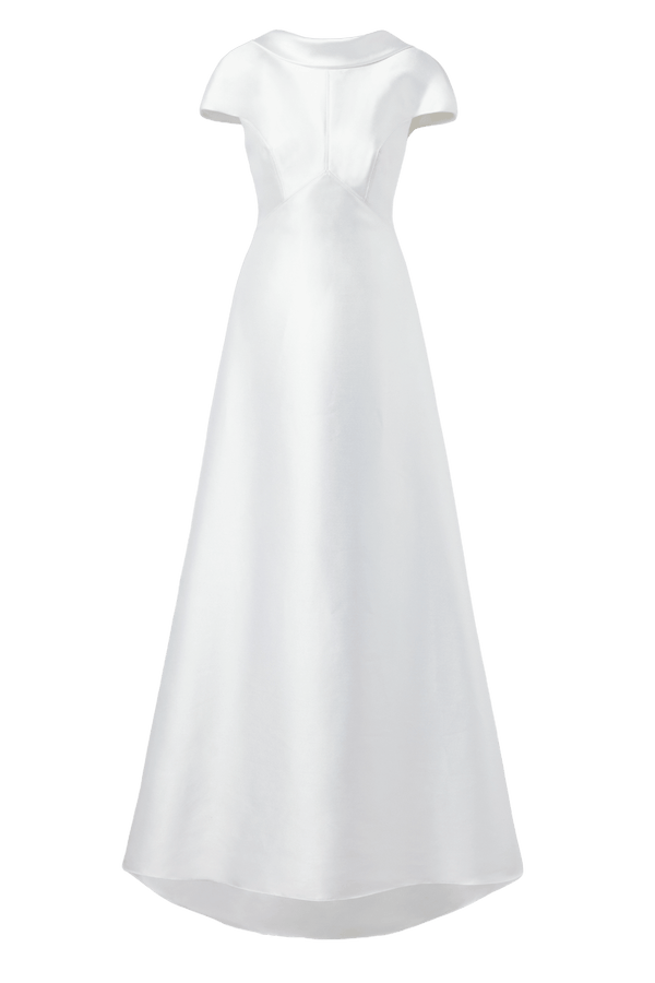 White Taffeta Collared Maxi Dress - ALBOUSHIYA - district 5 - dubai - riyadh - abaya - dresses - designers - evening wear - luxury - elegance - craftsmanship - gowns - cocktail dresses - collections - georges