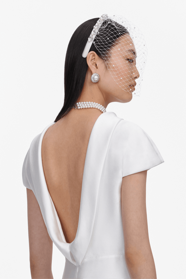 White Taffeta Collared Maxi Dress - ALBOUSHIYA - district 5 - dubai - riyadh - abaya - dresses - designers - evening wear - luxury - elegance - craftsmanship - gowns - cocktail dresses - collections - georges