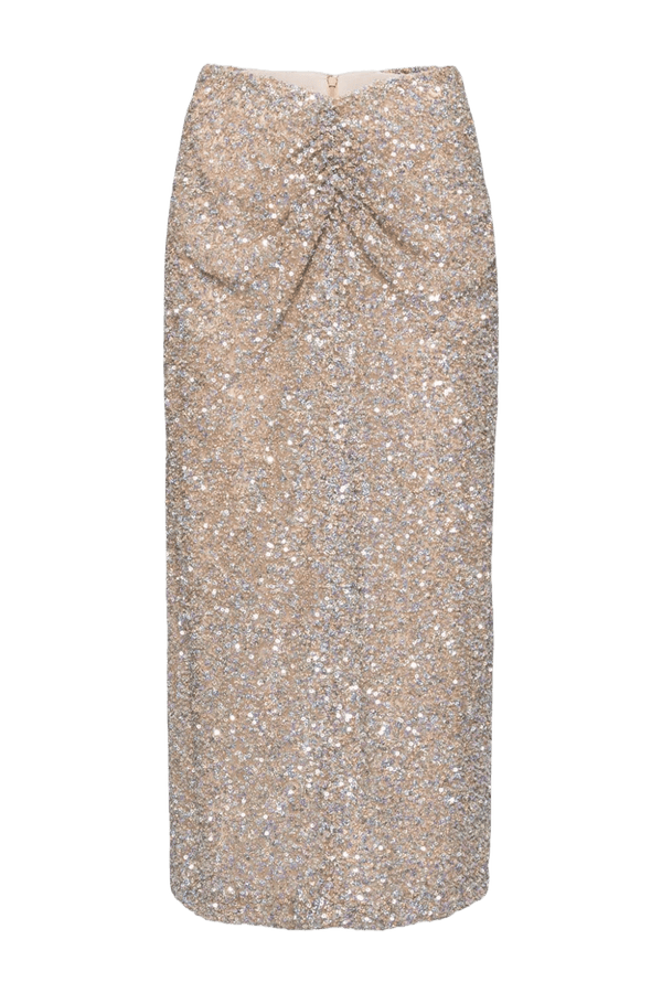 Zuri Ruched Sequined Midi Skirt - ALBOUSHIYA - district 5 - dubai - riyadh - abaya - dresses - designers - evening wear - luxury - elegance - craftsmanship - gowns - cocktail dresses - collections - georges